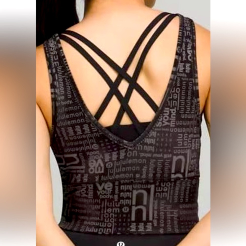 LULULEMON POWER PIVOT EVERLUX TANK MOTIF BLACK AND GRAY COLOR SIZE 10 NWT - Picture 2 of 5